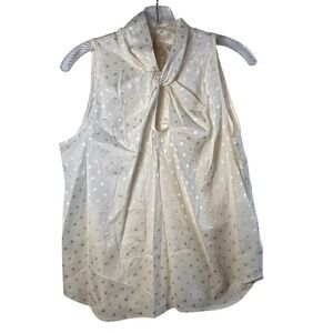 Status by Chenault Ivory‎ Polka Dot Sleeveless Bow Neck Blouse Top Size S